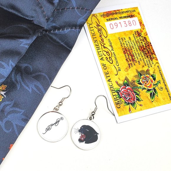 ED HARDY VINTAGE Style Earrings /Panther Hoop Earrings - Picture 2 of 3